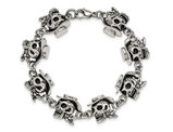 Stainless Steel Antiqued and Polished Pirates Skull Bracelet (8.50 Inches)
